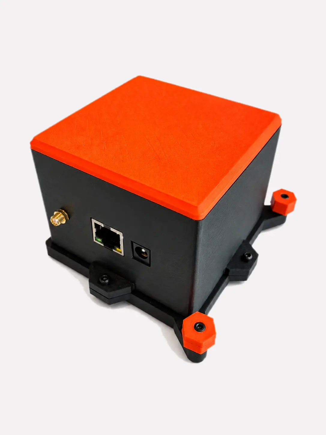 BK-1 seismic accelerometer rear I/O with RJ45, DC power, and SMA antenna